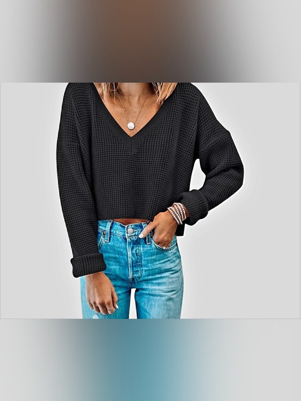 Mirol Black V-Neck Sweater